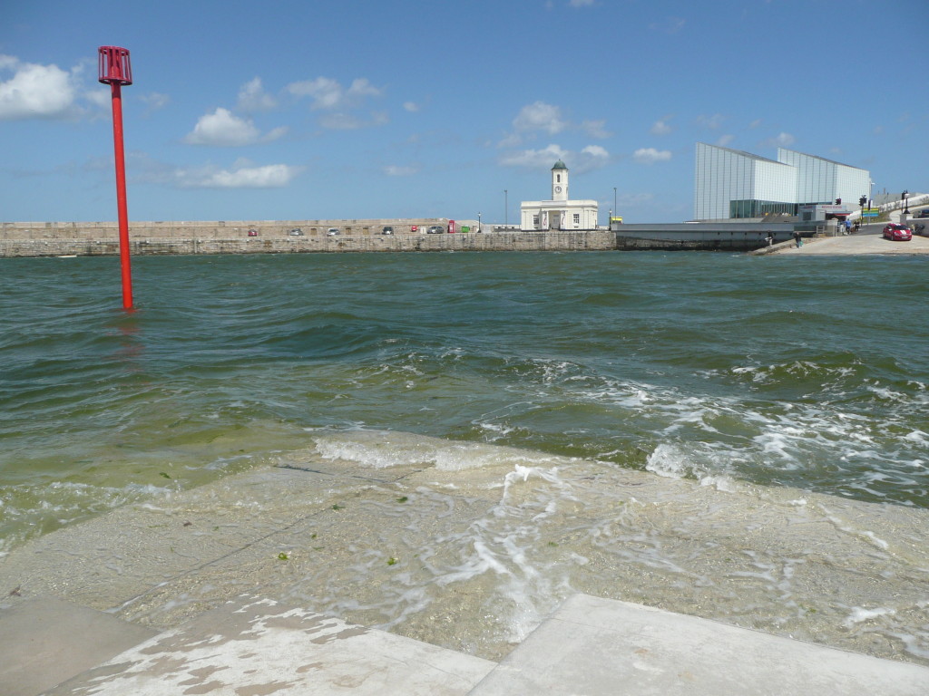 A 'clear water' day ! Looking out to Droit House and Turner Contemporary at high tide.