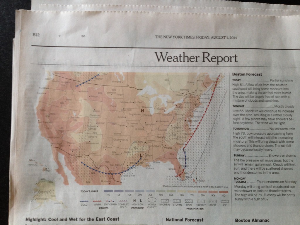 New York Times weather report for 1st August 2014 is not promising ! Where is the sun? 