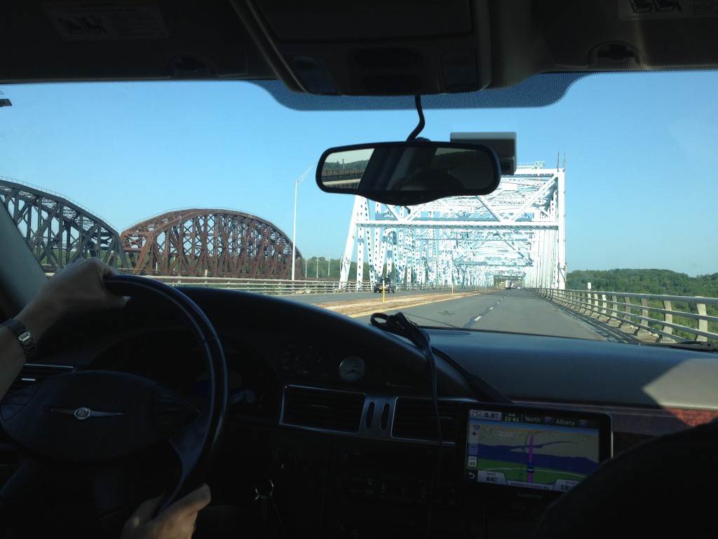 Crossing the Hudson River at 08-09am. 461 miles to Ohio. Next stop Albany, New York State capital.  
