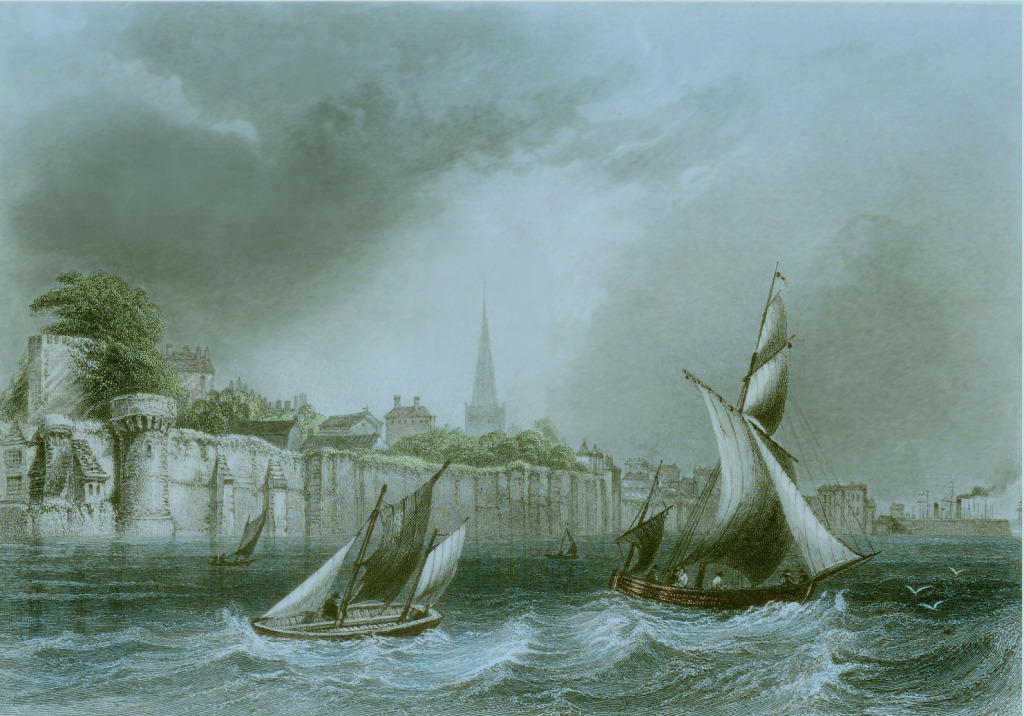 'The Walls of Southampton' an engraving by WH Bartlett 1809 - 1854. The work was made as an illustration for the book 'The Ports, Harbours, Watering Places and Coast Scenery of Great Britain'. 1842, by William Finden, Edward Francis Finden & William Henry Bartlett 