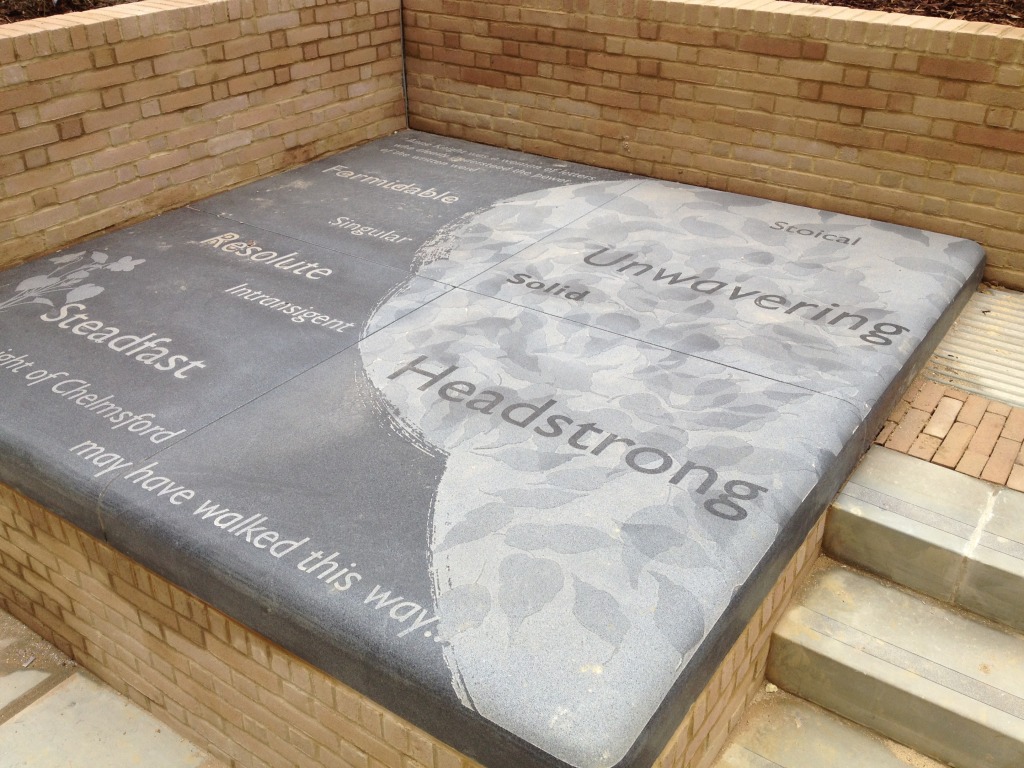 Central Chelmsford - Large Granite Platform Seat  with Sandblasted detail & text by Hardscape. Image: Christopher Tipping