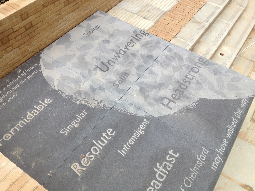 Central Chelmsford - Large Granite Platform Seat  with sandblasted detail & text by Hardscape. Image: Christopher Tipping