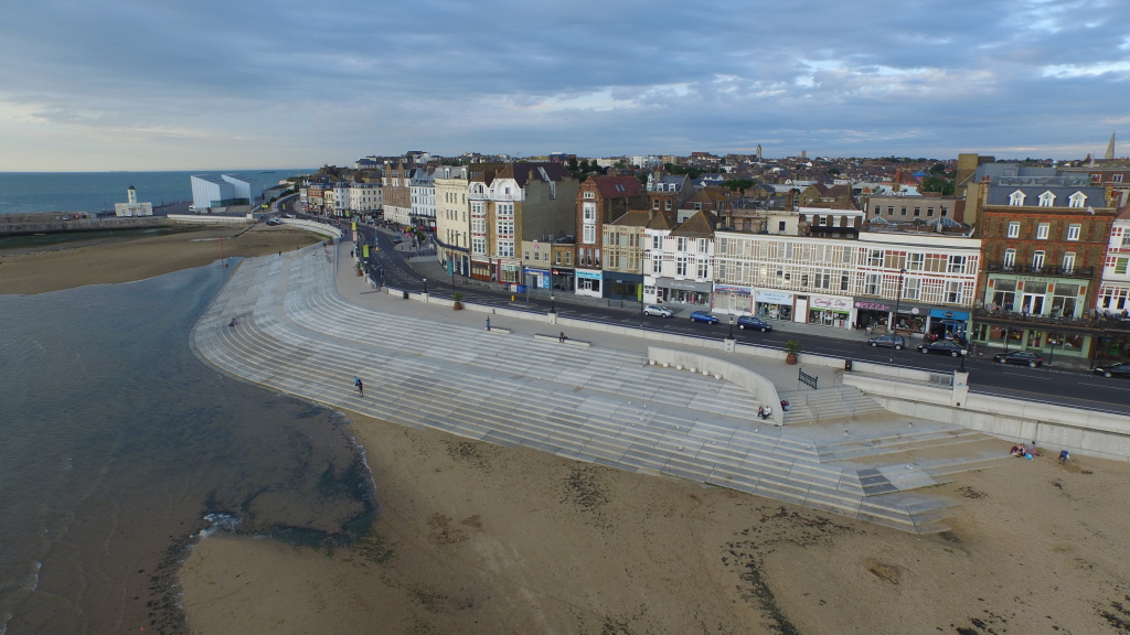 Margate Flood & Coast Protection Scheme. Aerial image obtained from a multi-rotor copter by photographer Dean Barkley. Image: Dean Barkley
