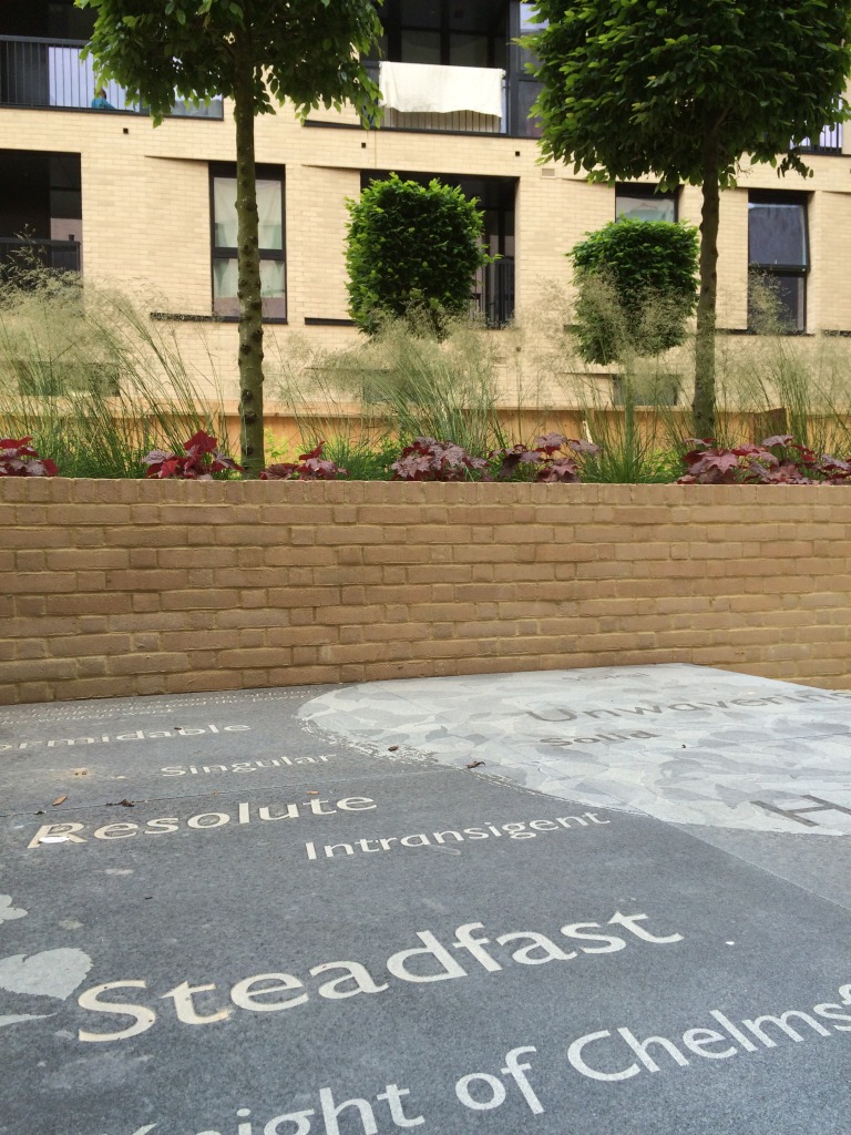 Central Chelmsford for Genesis Housing Association. Detail: Sandblasted granite with text as part of the embedded public art interpretation. Image taken during installation on site. Image: Christopher Tipping