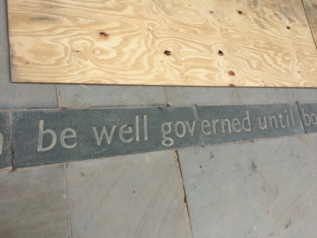 Central Chelmsford for Genesis Housing Association. Detail: Sandblasted stone with Anne Knight quotation as part of the embedded public art interpretation. Image taken during installation on site. Image: Christopher Tipping