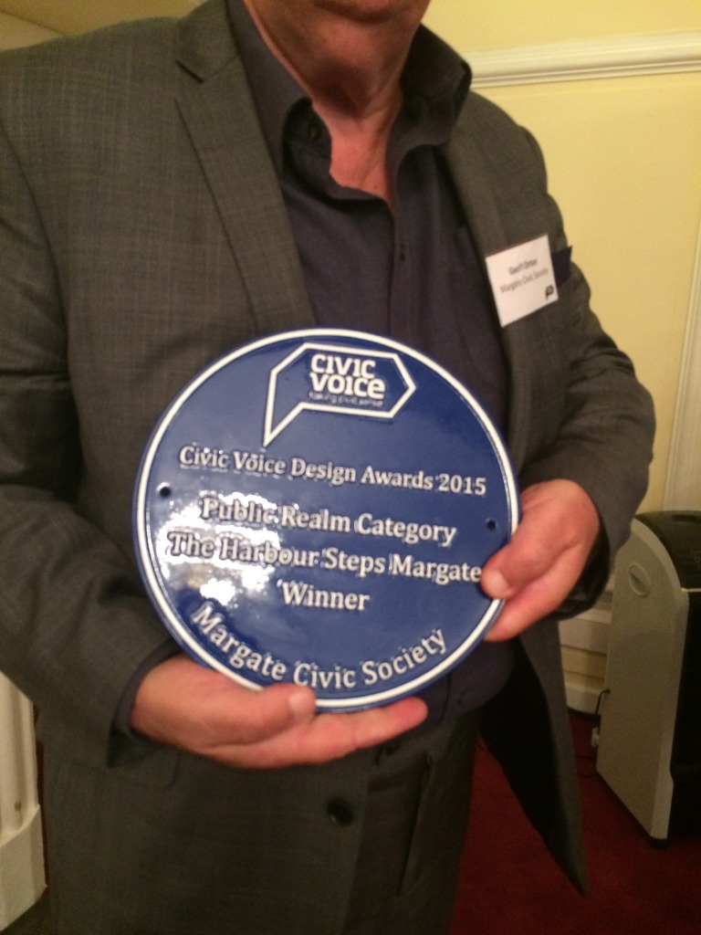 Margate Steps wins the 2015 Civic Voice Design Award for Public Realm. Geoff Orton of Margate Civic Society holding the Award. Image: Christopher Tipping