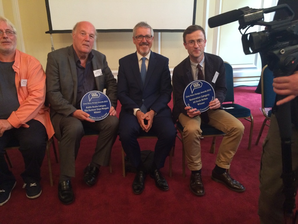 Margate Steps wins the 2015 Civic Voice Design Award for Public Realm. Image: Geoff Orton on the left, with Griff Rhys Jones, President of Civic Voice Photo: Christopher Tipping