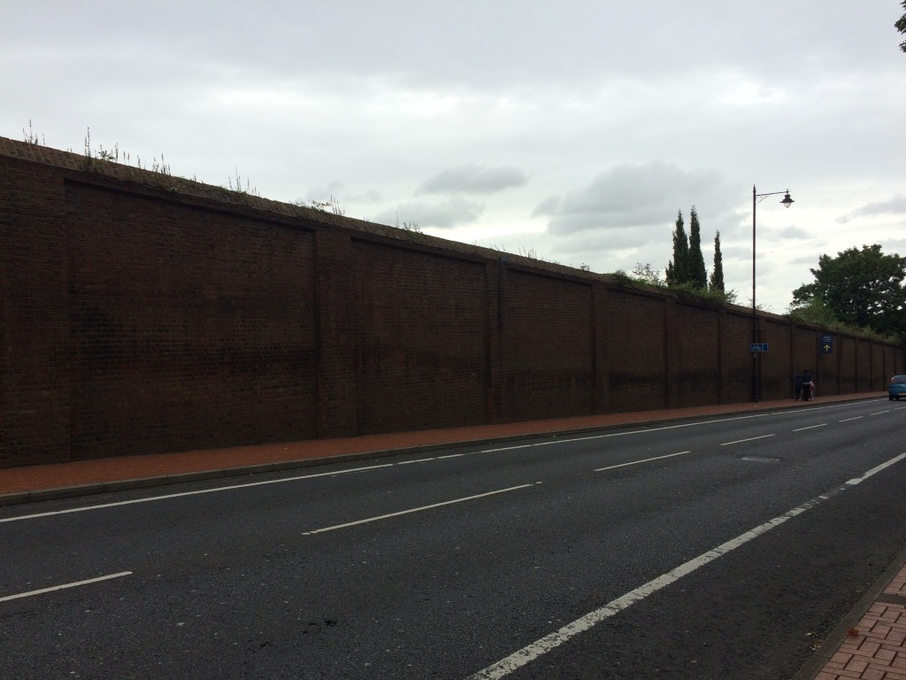 Historic Dockyards, Chatham - The imposing and very long brick perimeter wall along Dock Road. Image:Christopher Tipping