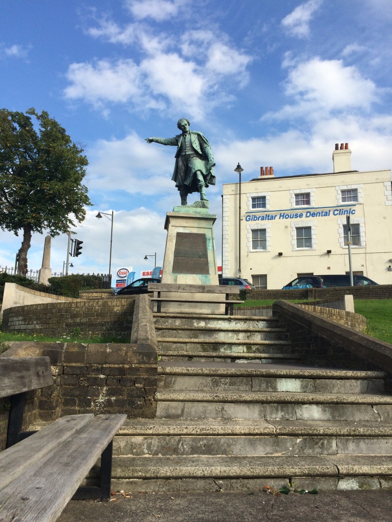 The statue of Thomas Fletcher Waghorn was raised on Railway Street, Chatham in 1888. Image:Christopher Tipping 
