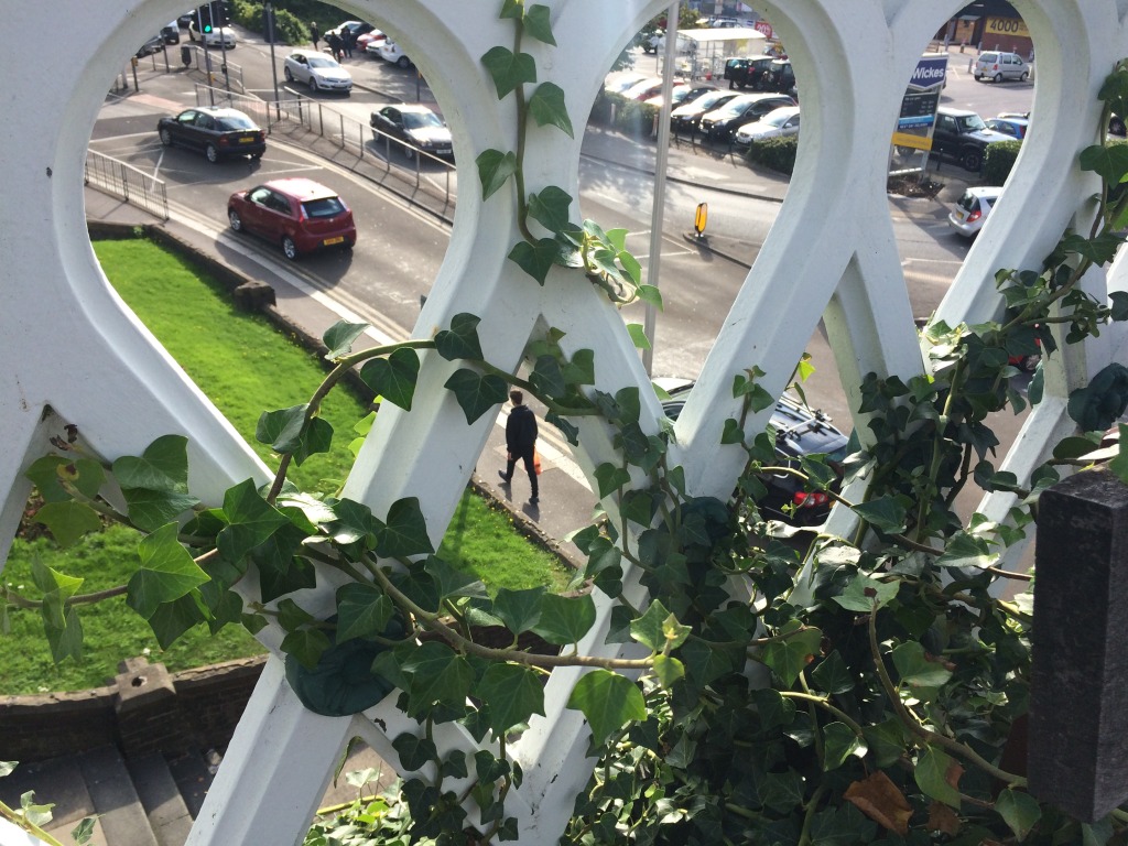 A view from the Viaduct over Railway Street, Chatham, with a detailed view through the ironwork balustrade. Image: Christopher Tipping