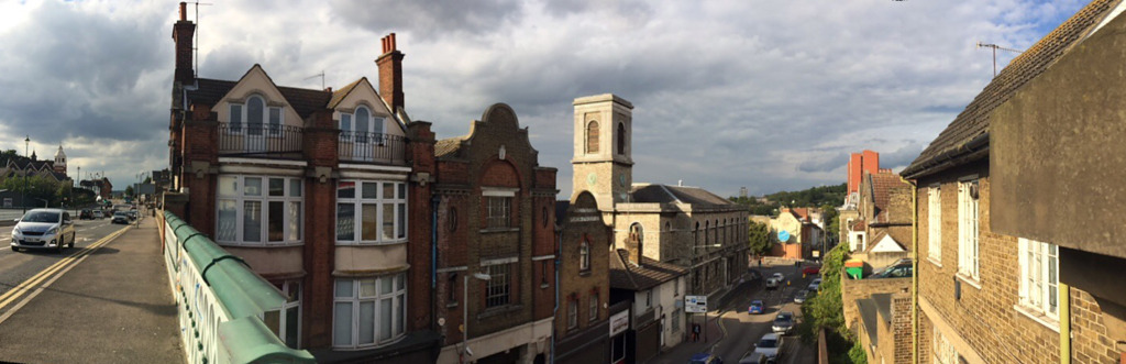 A view from the New Road Viaduct over Railway Street, Chatham, looking down  towards St John's Church and the Town Centre. Image:Christopher Tipping