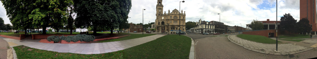 A panoramic image of the lower section of Military Road, Chatham, which ought to be a highly activated, fluid, dynamic and versatile public space with the Brook Theatre as the anchor building and focus along with the adjacent Bus Station. Unfortunately the space is something of a dead zone, underused and slightly unsettling. Image:Christopher Tipping