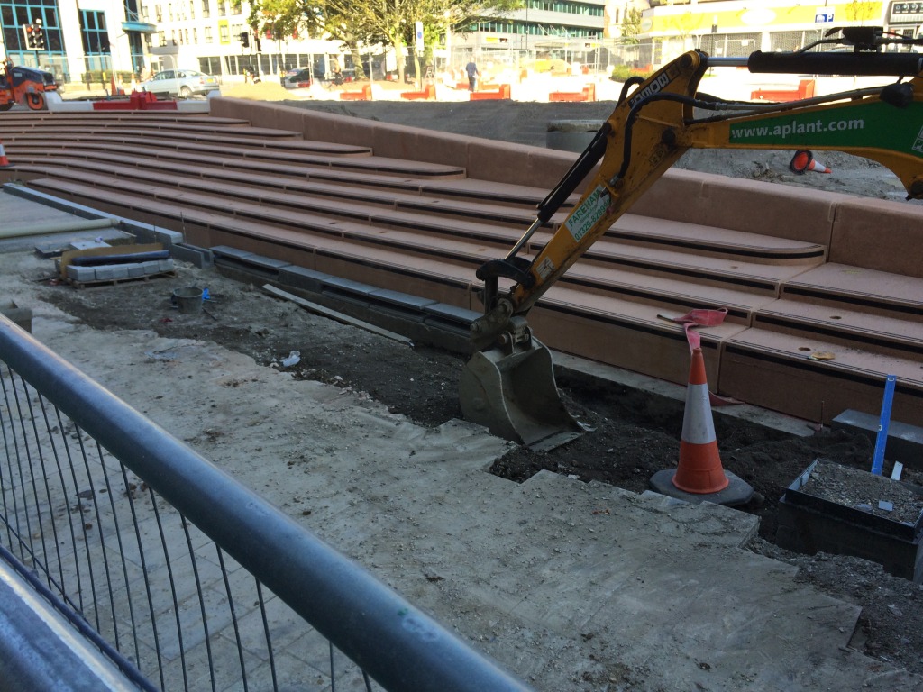 Station Quarter North, Southampton. Bespoke Cast Concrete Amphitheatre Steps during installation at Wyndham Place. Image:Christopher Tipping