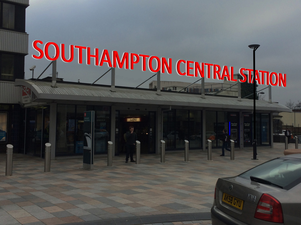 Just an idea ! Discussion proposal / concept / option for new Station signage. Southampton Station Quarter North Project. Image: Project Artist Christopher Tipping