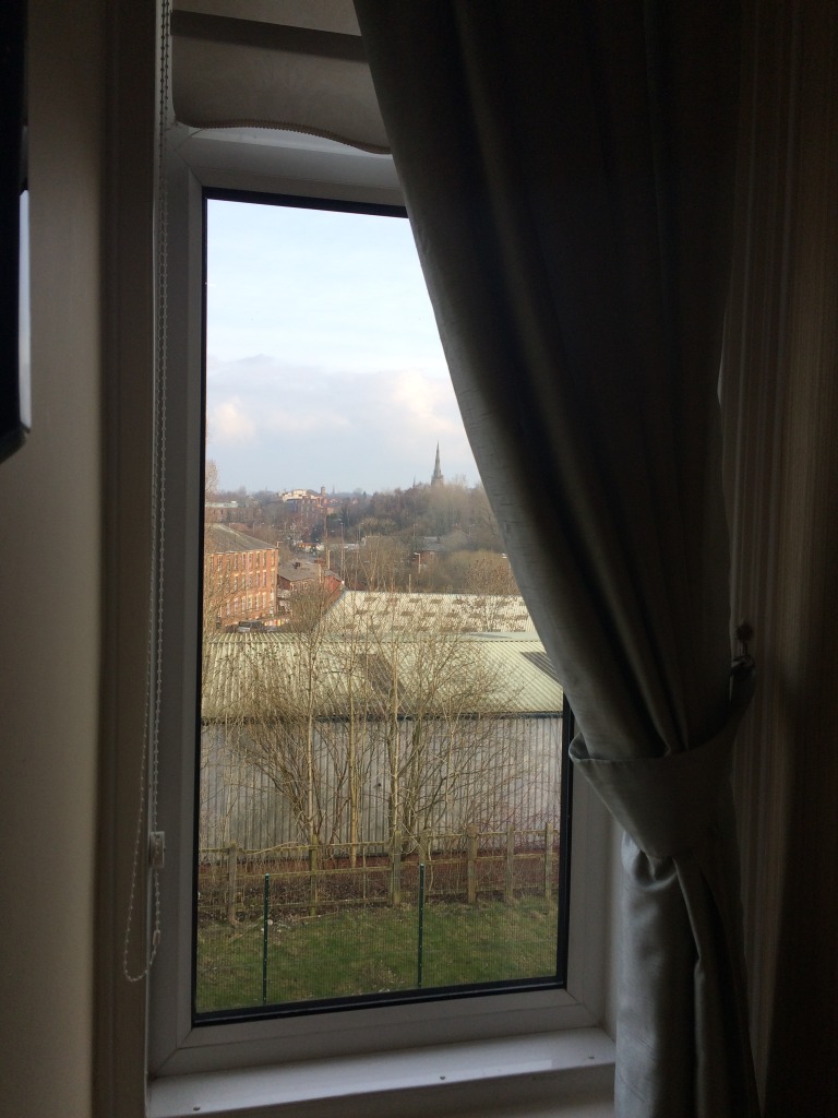 The view into Ashton -Under-Lyne from my room - with the Spire of Albion Church in the distance. Image: Christopher Tipping