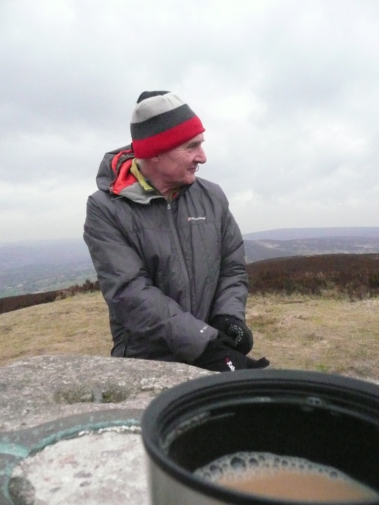 Stewart at the summit with coffee ! The views are brilliant & images don't do justice to them. Tameside Hospital New Macmillan Unit - Art Project Research Walk. Image: Christopher Tipping