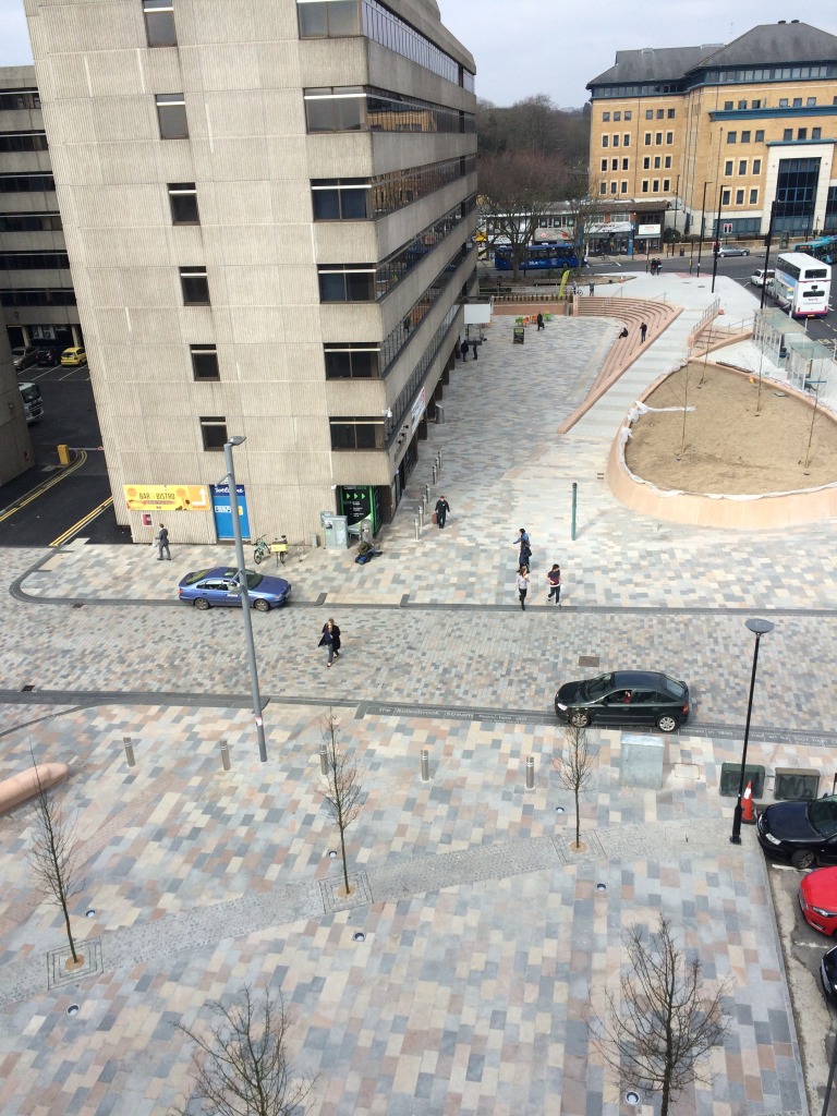 A section of Southampton Station Quarter North Project - Wyndham Place & Station Forecourt as seen from the roof of Overline House,  Blechynden Terrace. Image by Project Artist Christopher Tipping