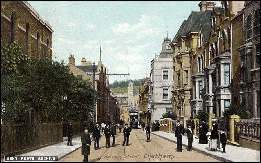 Railway Street, Chatham looking towards the Brook Theatre (formerly the Town Hall). Image by permission of Kent Photo Archive. Collection of Roy Moore.