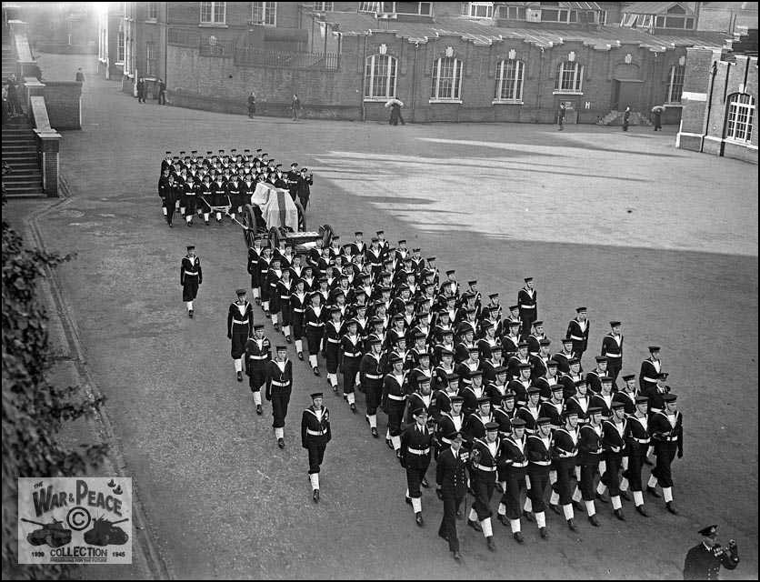 Naval Ratings rehearsing for the King George VI's Funeral. HMS Pembroke, Chatham, Feb. 1952. Collection of Rex Cadman. By permission of Rex Cadman and Kent Photo Archive.