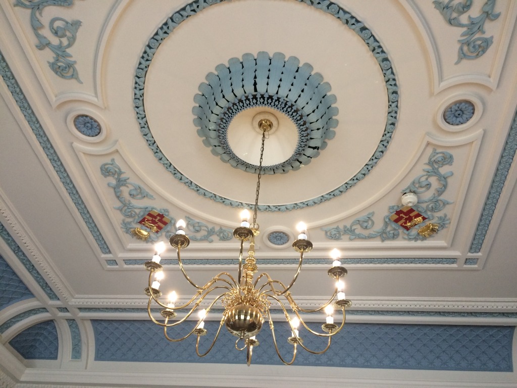 Ornate ceiling & electrolier in the Guildhall Museum, Rochester. Image: Christopher Tipping - by kind permission of Guildhall Museum. 