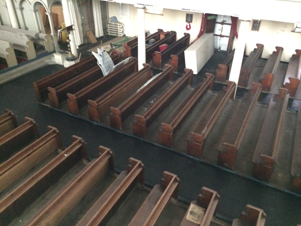 Interior of St John's Church, Railway Street, Chatham. A view from the upper balcony. Image: Christopher Tipping by permission Diocese of Rochester. 