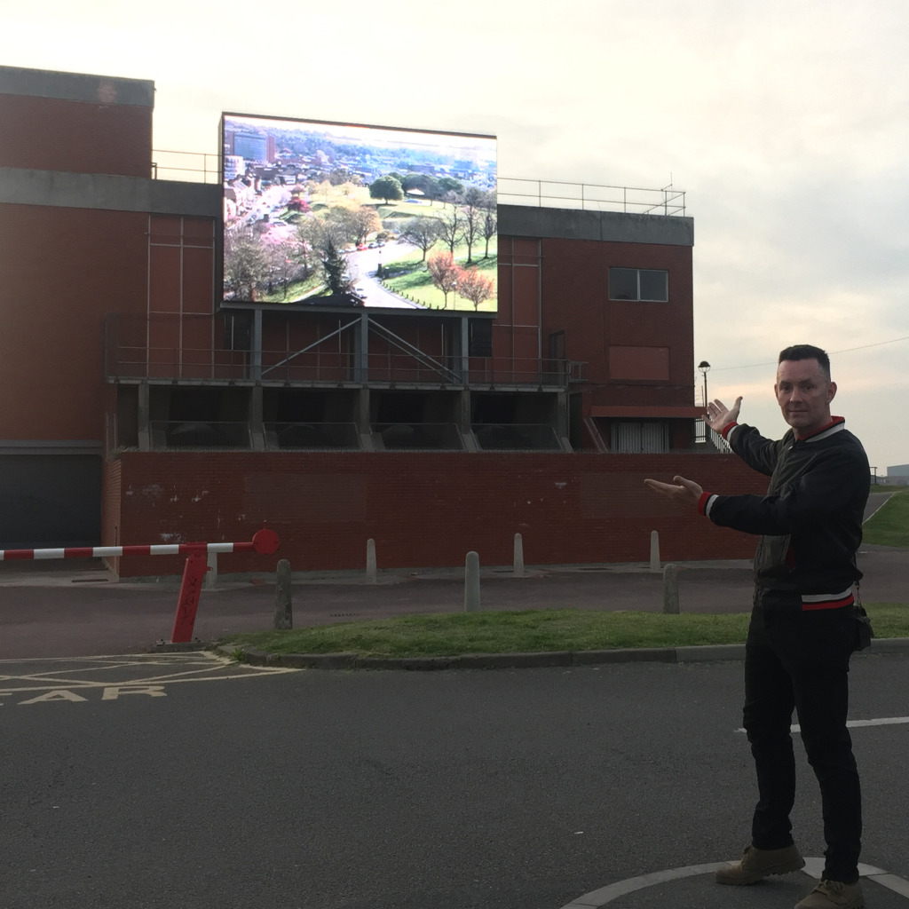 Simon Williams by the Waterfront Big Screen - showing 'Chatham, Kent, England'. Chatham Placemaking Project. Image: By Permission of Simon Williams. 